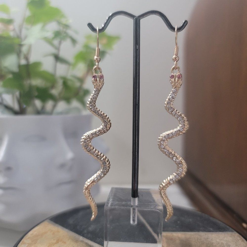 Snake Earrings (Gold and Pink Eyes) *NEW*